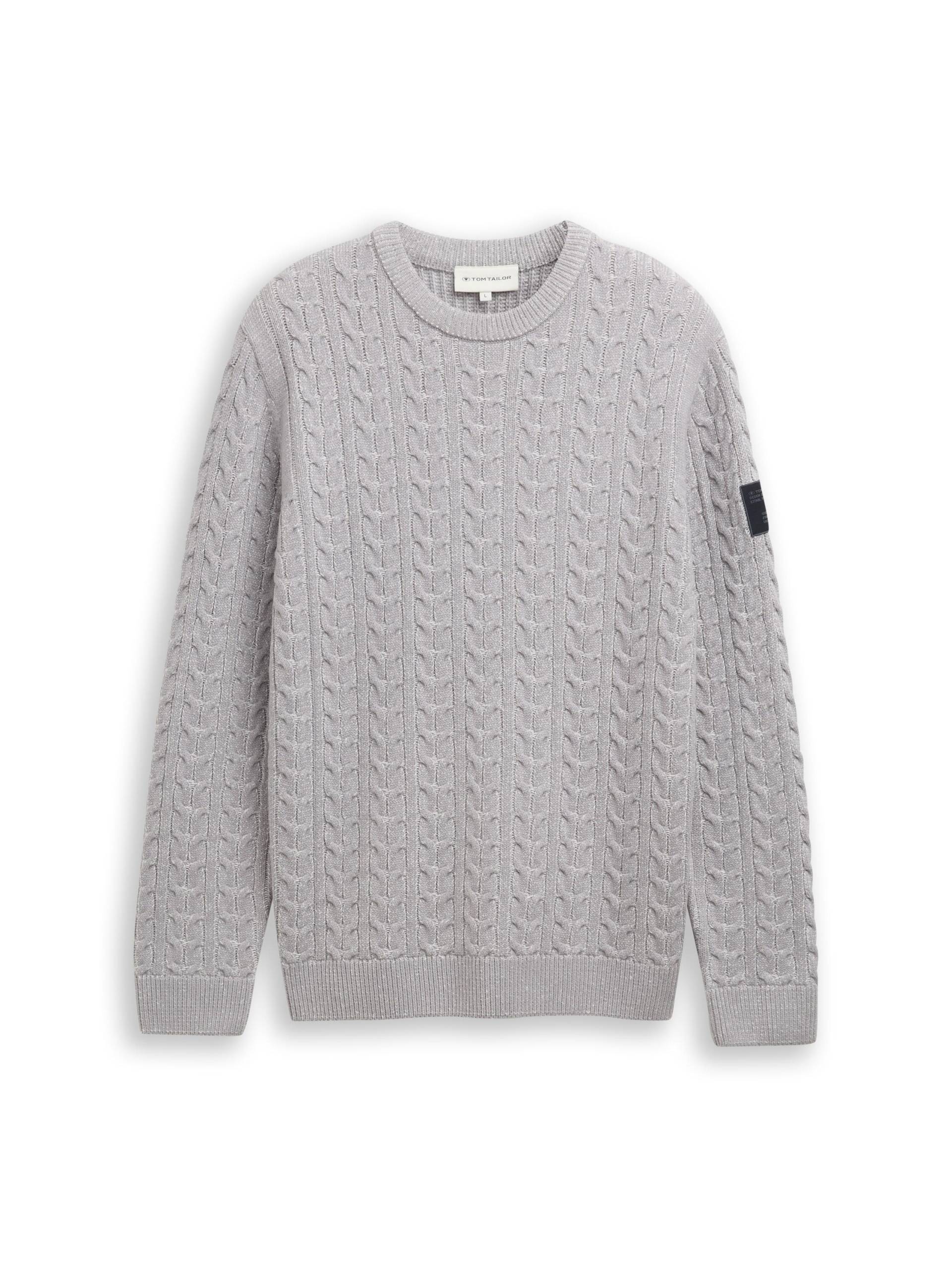 Tom Tailor - Strickpullover mit Zopfmuster grey offwhite plated - Gr. - XXL von Tom Tailor