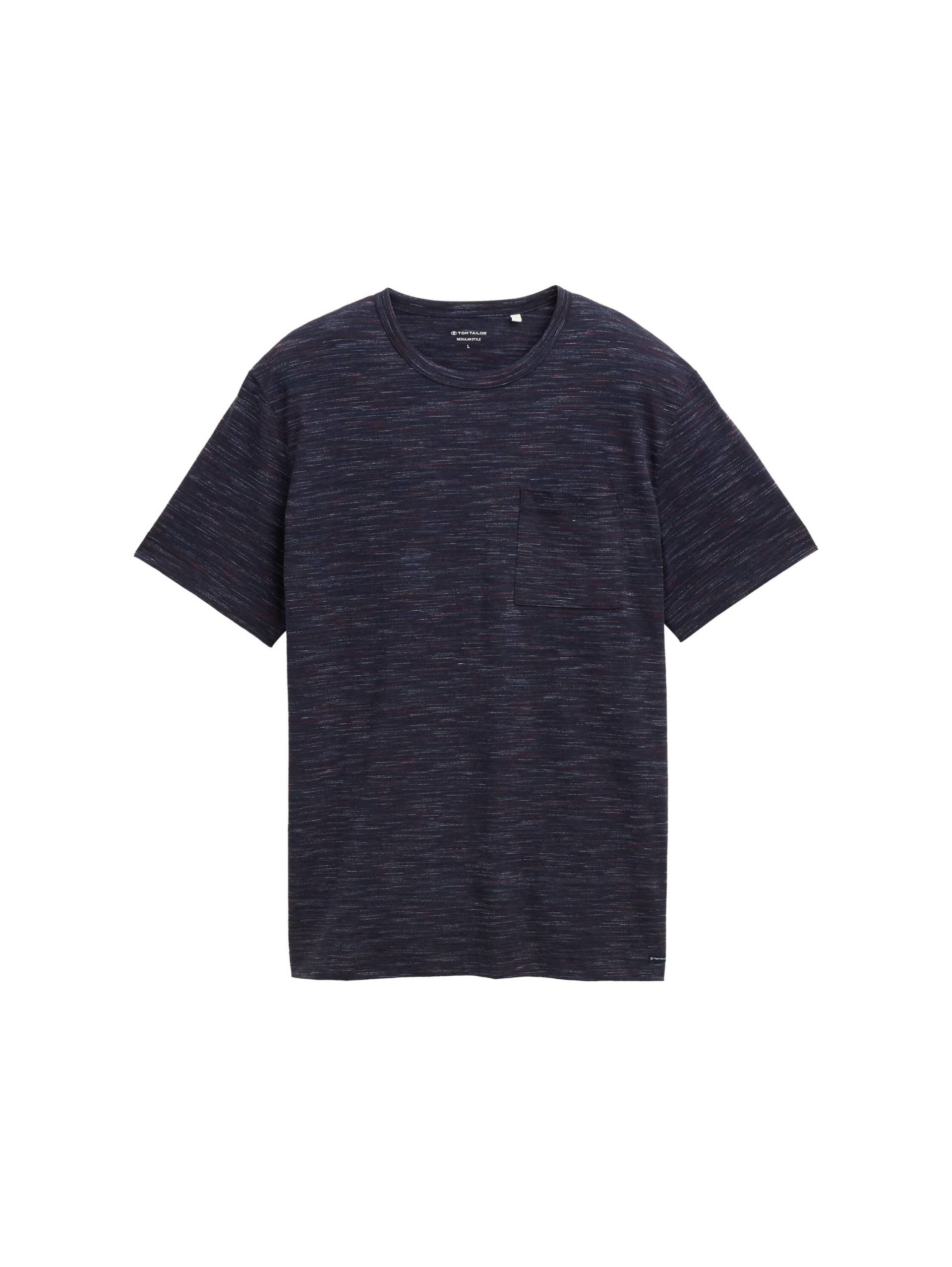 Tom Tailor - T-Shirt in Melange-Optik mit Brusttasche navy red multi inject - Gr. - XL von Tom Tailor