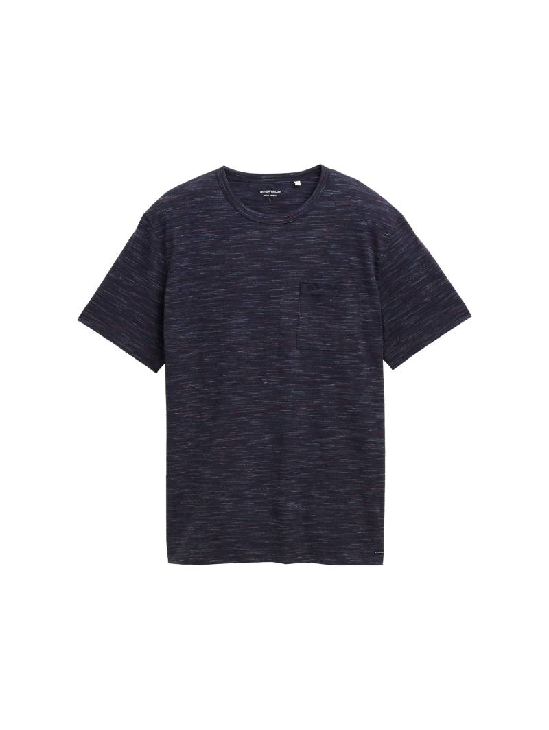 Tom Tailor - T-Shirt in Melange-Optik mit Brusttasche navy red multi inject - Gr. - XL von Tom Tailor