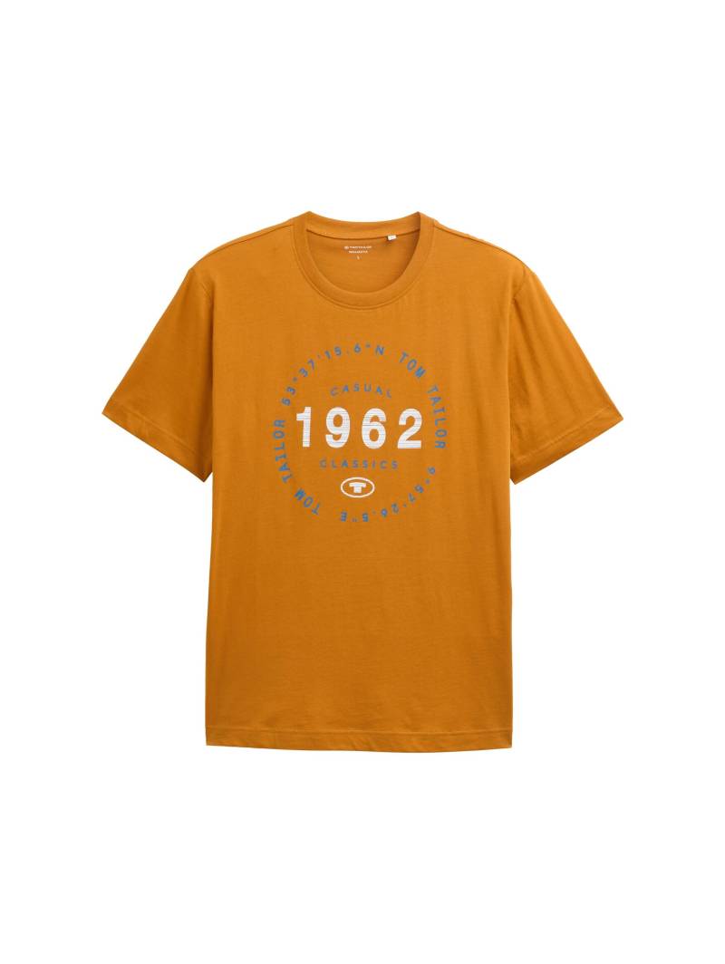 Tom Tailor - T-Shirt mit Logo-Print peanut butter brown - Gr. - XXXL von Tom Tailor