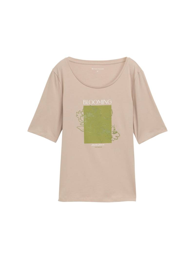 Tom Tailor - T-Shirt mit Print soft taupe grey - Gr. - M von Tom Tailor