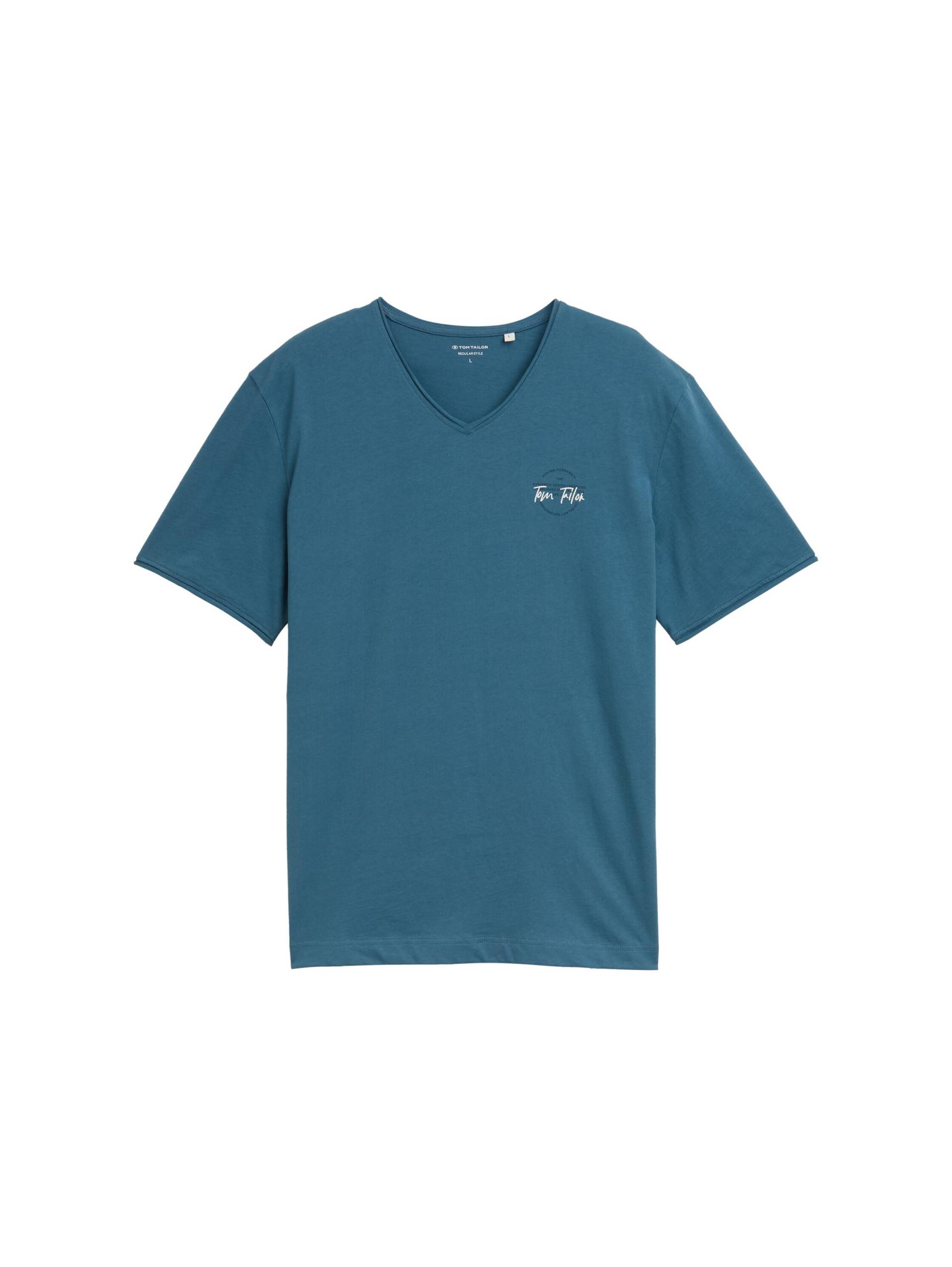 Tom Tailor - T-Shirt mit V-Ausschnitt real teal blue - Gr. - L von Tom Tailor