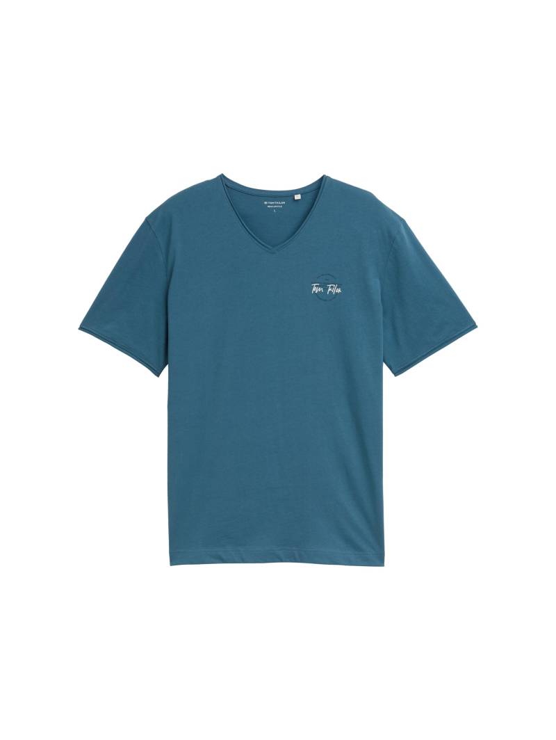 Tom Tailor - T-Shirt mit V-Ausschnitt real teal blue - Gr. - L von Tom Tailor