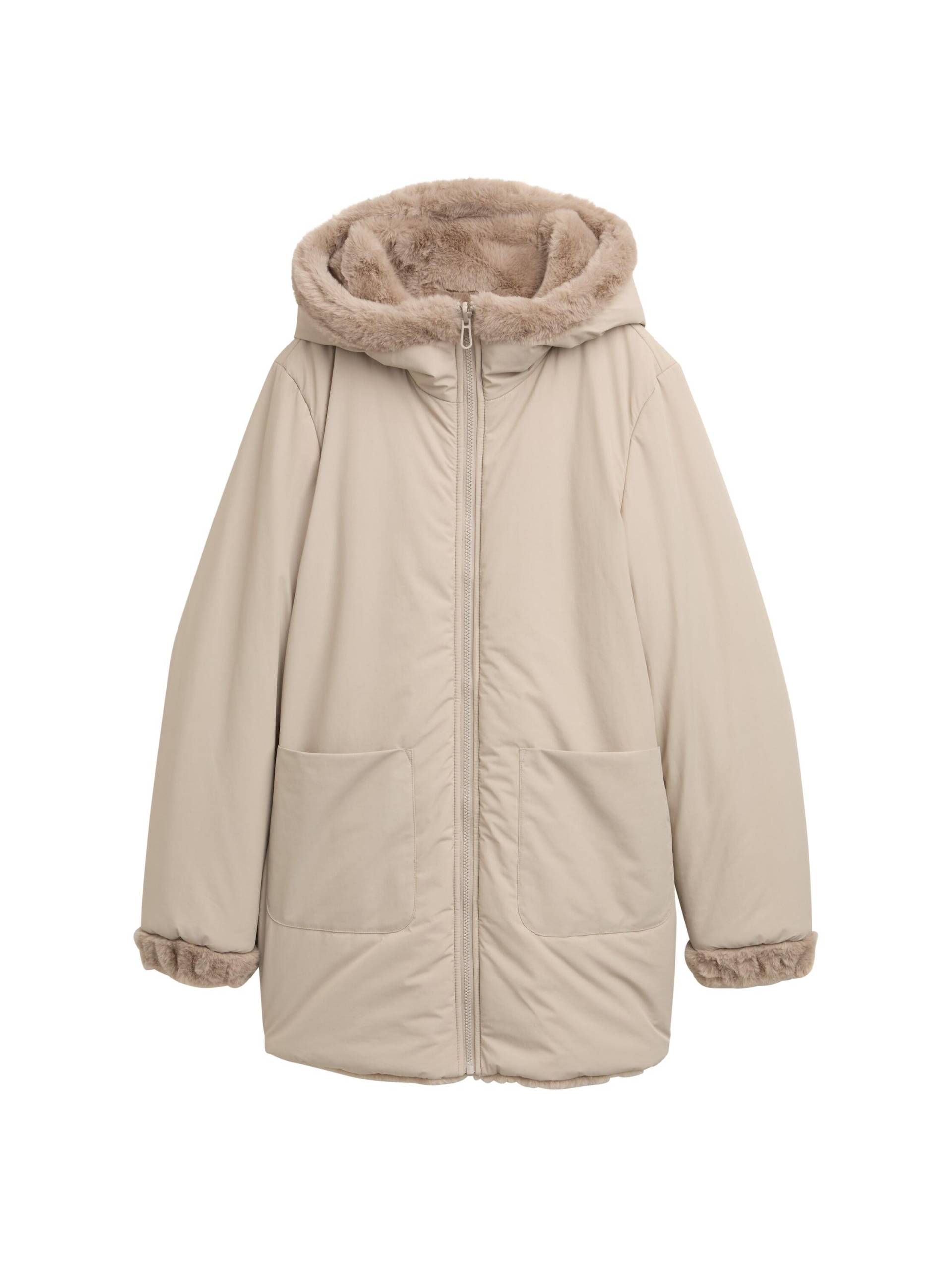 Tom Tailor - Teddy Wendemantel mit Kapuze soft taupe grey - Gr. - M von Tom Tailor