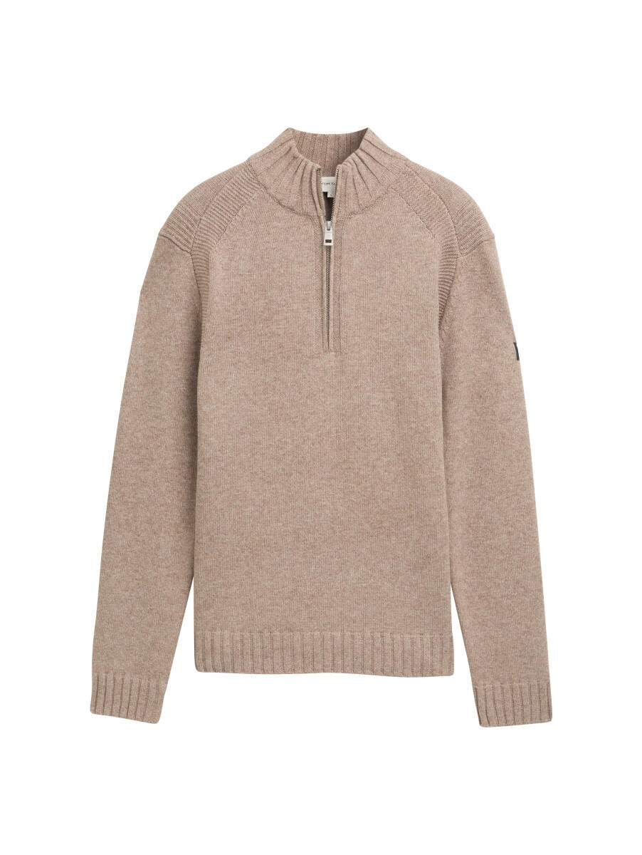 Tom Tailor - Troyer Pullover mit Ripp-Details beige - Gr. - XXL von Tom Tailor