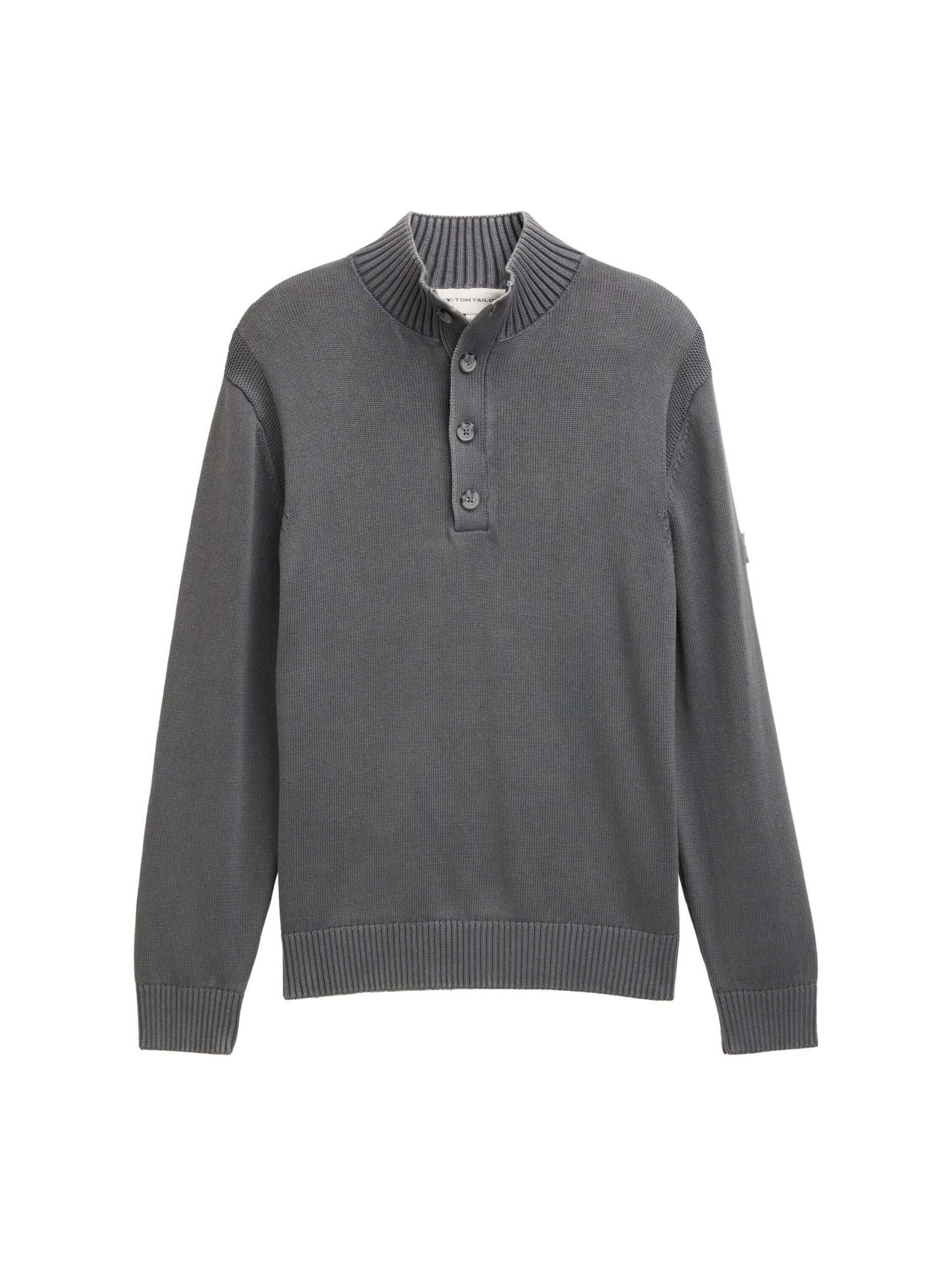 Tom Tailor - Troyer Strickpullover im Washed-Look aus Baumwolle classic dark grey - Gr. - XL von Tom Tailor