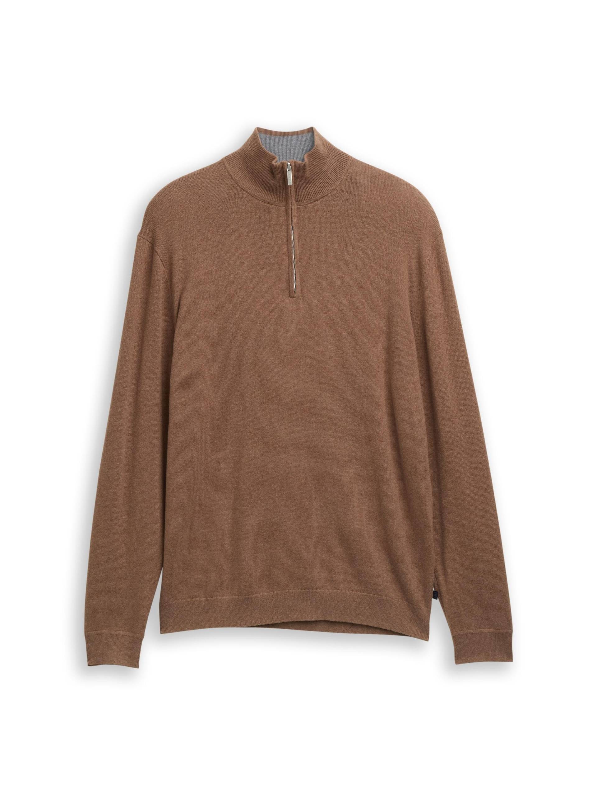 Tom Tailor - Troyer Strickpullover mit Kaschmir-Anteil dark taupe melange - Gr. - S von Tom Tailor