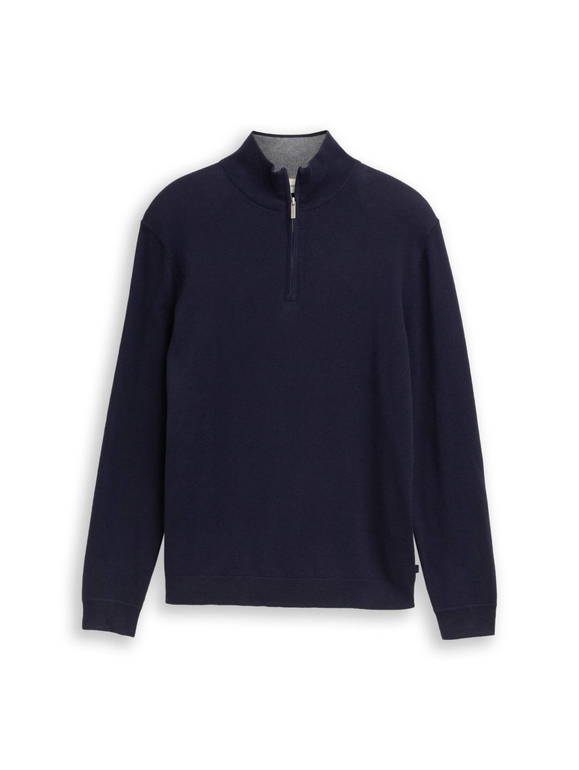 Tom Tailor - Troyer Strickpullover mit Kaschmir-Anteil knitted navy melange - Gr. - XXXL von Tom Tailor