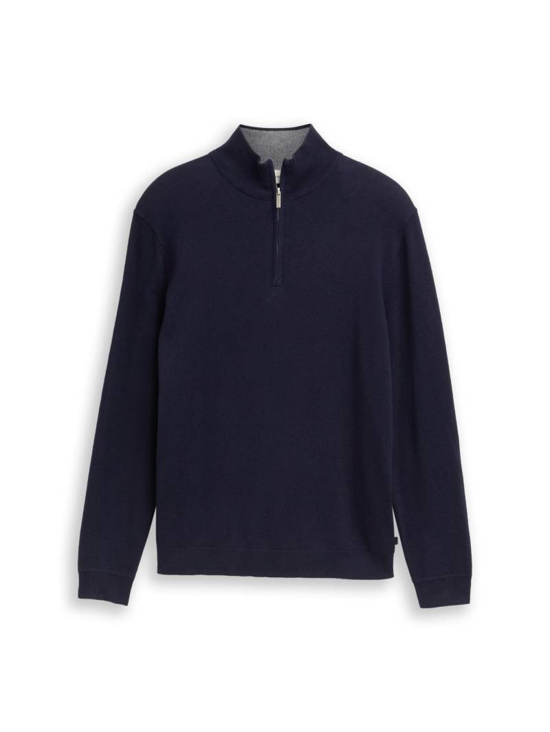 Tom Tailor - Troyer Strickpullover mit Kaschmir-Anteil knitted navy melange - Gr. - XXXL von Tom Tailor