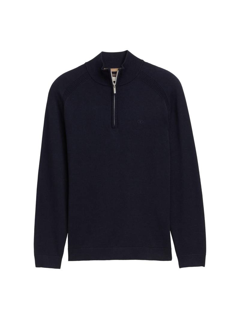 Tom Tailor - Troyer Strickpullover mit Logo-Stickerei knitted navy melange - Gr. - S von Tom Tailor