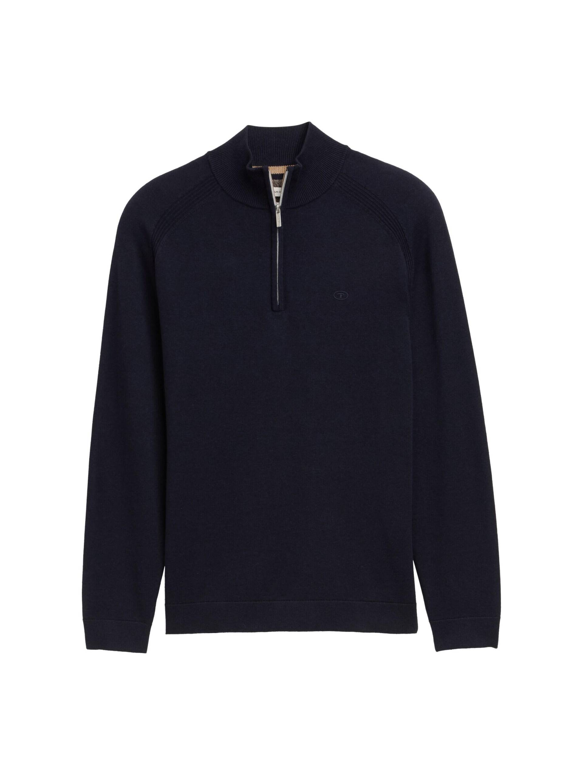 Tom Tailor - Troyer Strickpullover mit Logo-Stickerei knitted navy melange - Gr. - XXL von Tom Tailor