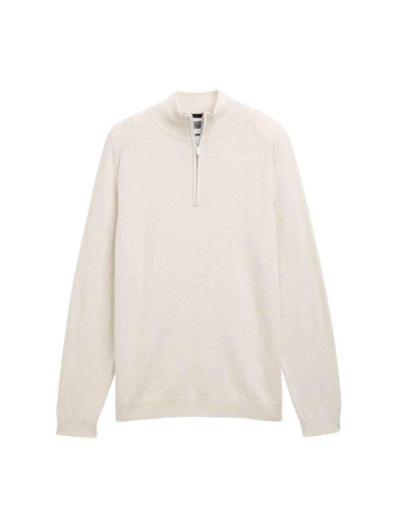 Tom Tailor - Troyer Strickpullover mit Logo-Stickerei soft buttercream melange - Gr. - XXL von Tom Tailor