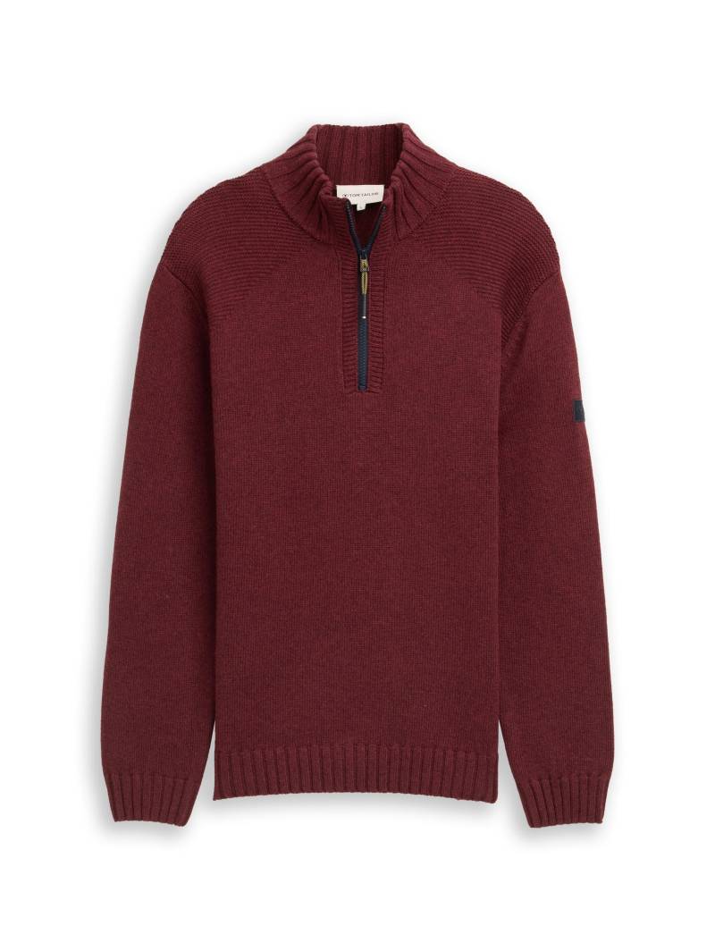 Tom Tailor - Troyer Strickpullover mit Ripp-Details bordeaux melange - Gr. - XXL von Tom Tailor