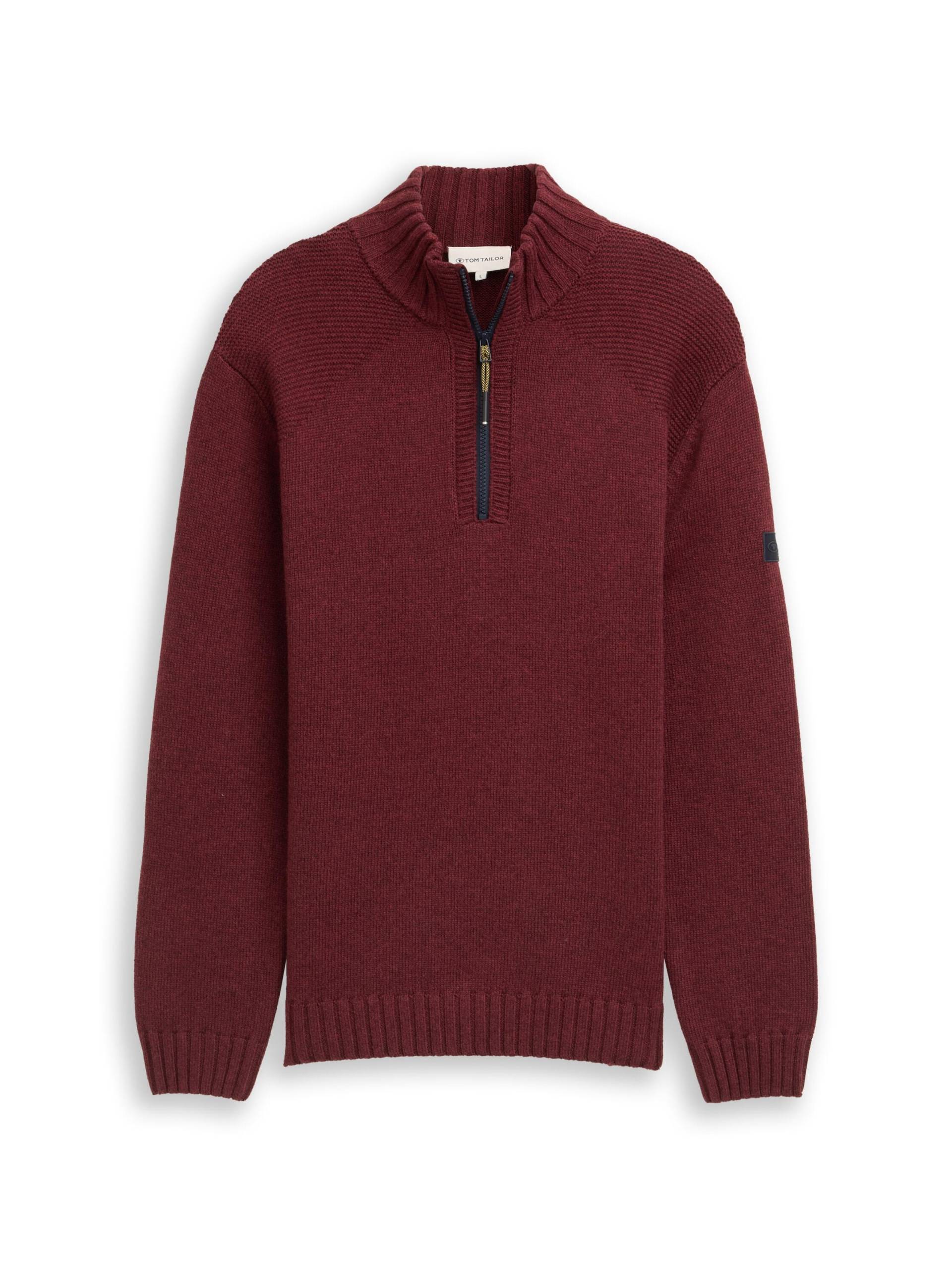 Tom Tailor - Troyer Strickpullover mit Ripp-Details bordeaux melange - Gr. - XXXL von Tom Tailor