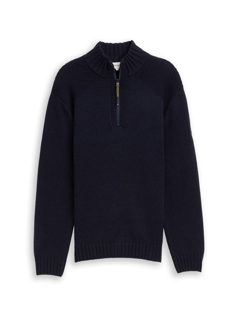 Tom Tailor - Troyer Strickpullover mit Ripp-Details knitted navy melange - Gr. - XL von Tom Tailor