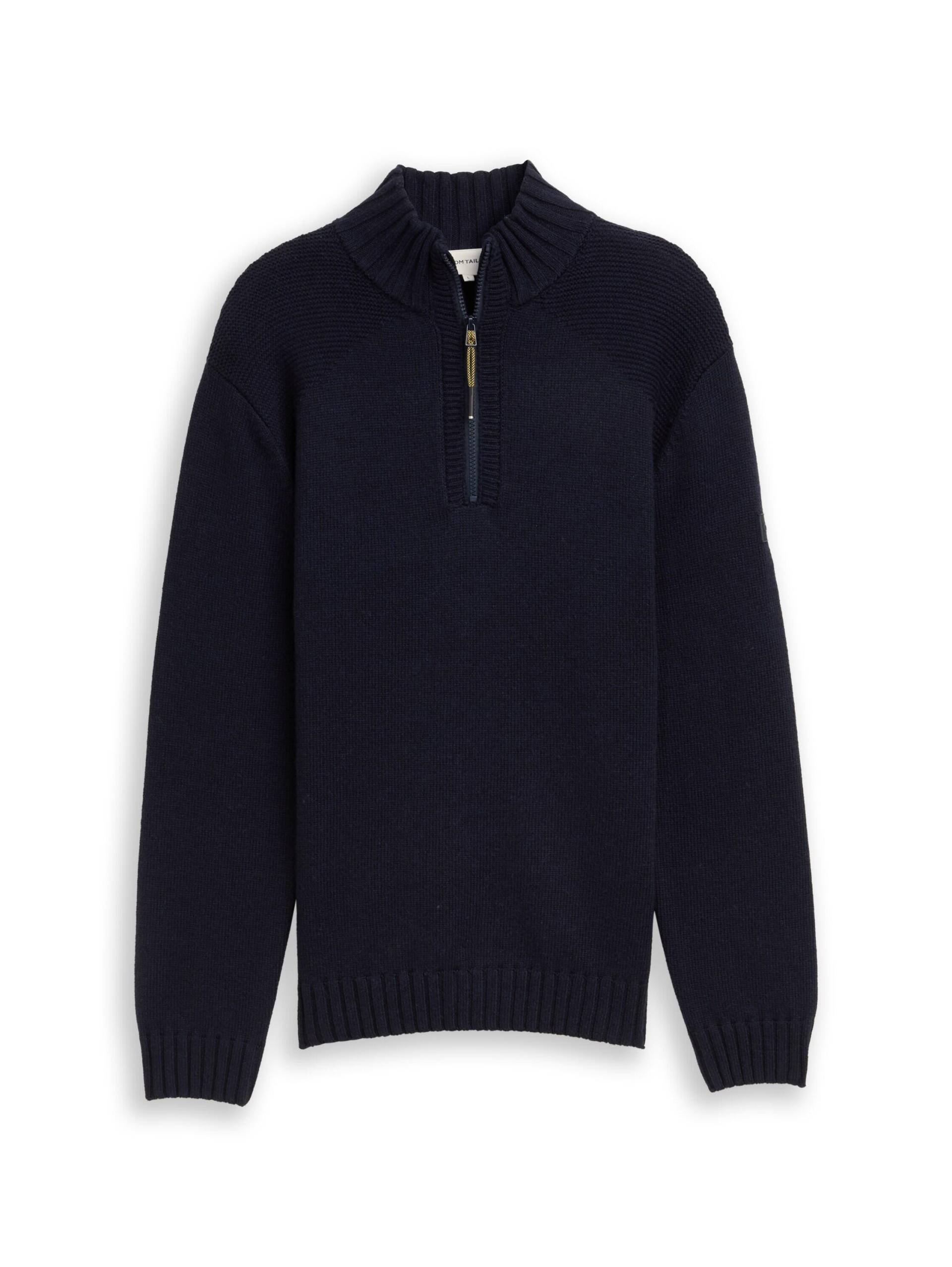 Tom Tailor - Troyer Strickpullover mit Ripp-Details knitted navy melange - Gr. - XXL von Tom Tailor