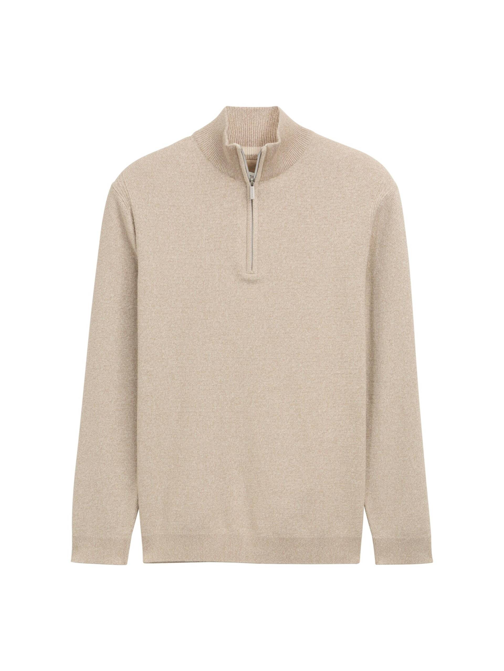 Tom Tailor - Troyer Strickpullover mit Struktur beige offwhite twotone - Gr. - XXL von Tom Tailor