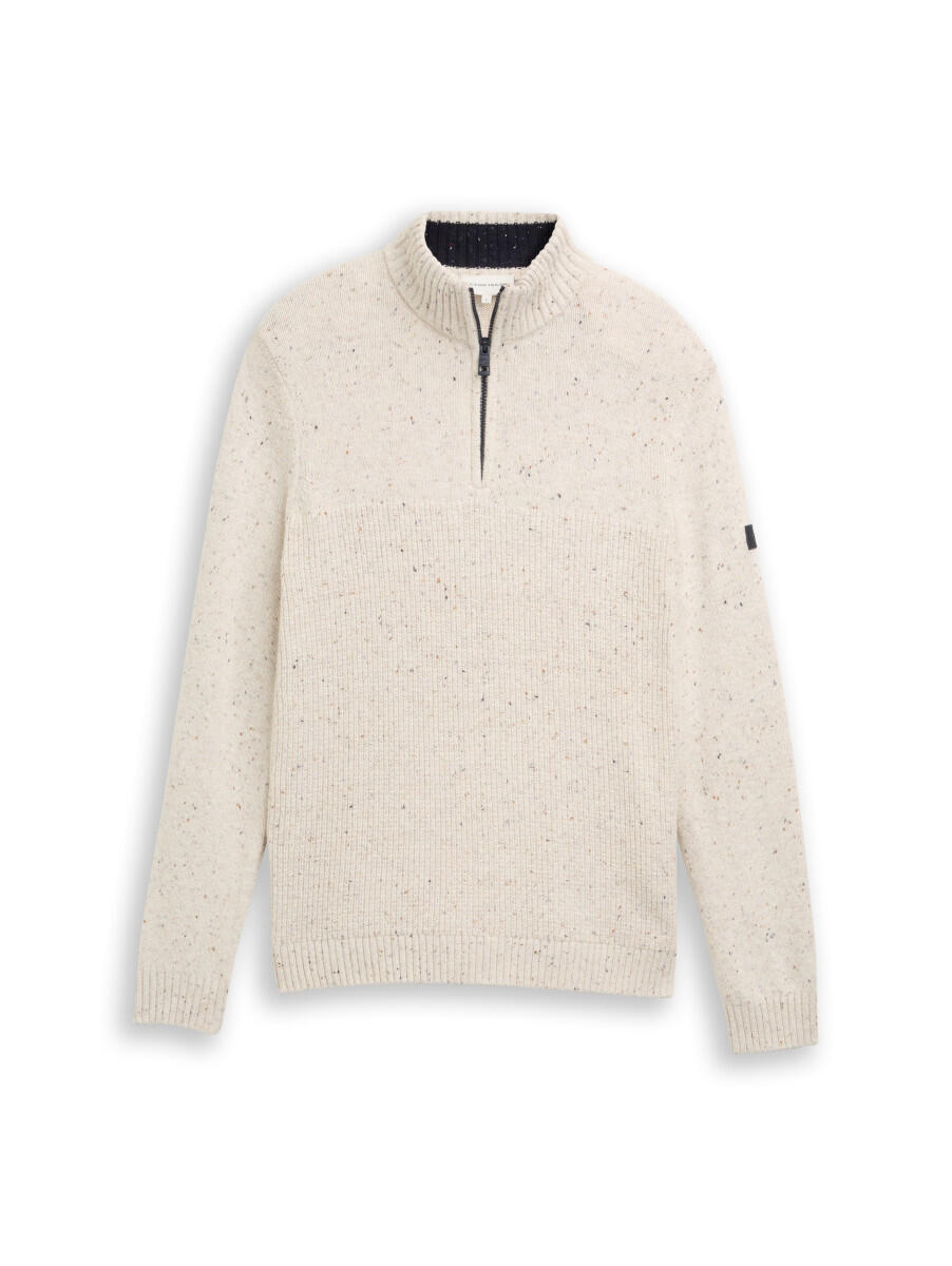Tom Tailor - Troyer Strickpullover mit Strukturmix beige - Gr. - XXL von Tom Tailor