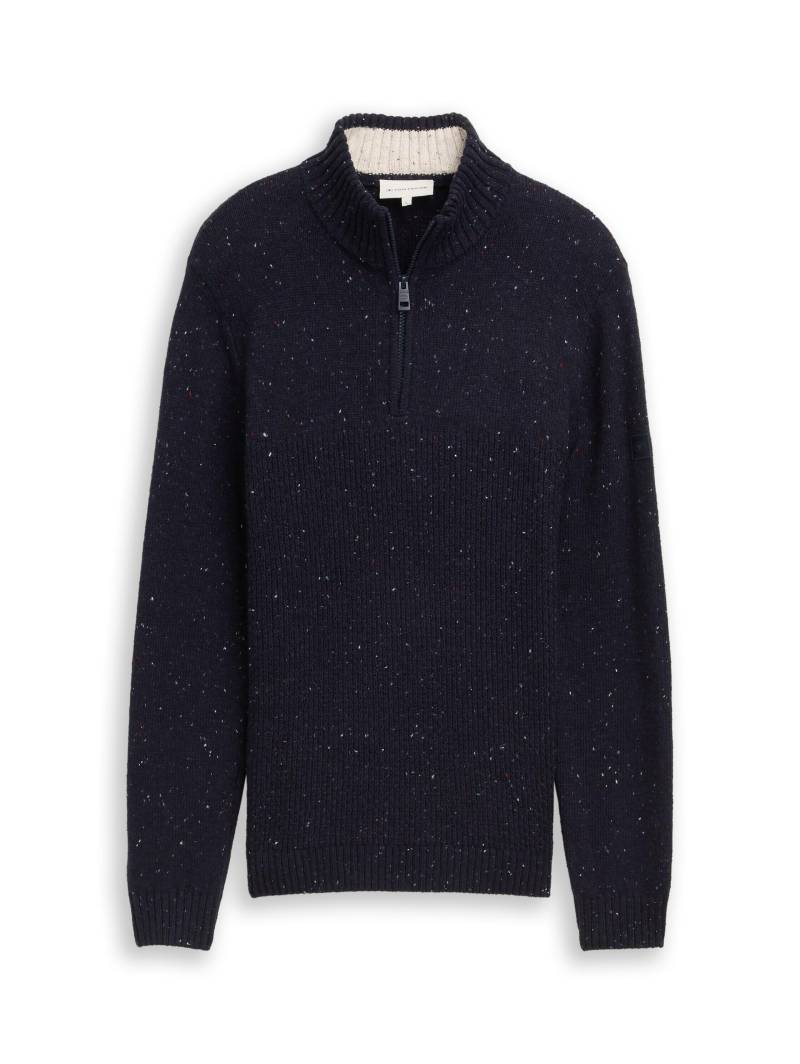 Tom Tailor - Troyer Strickpullover mit Strukturmix navy melange multi neps - Gr. - XXXL von Tom Tailor