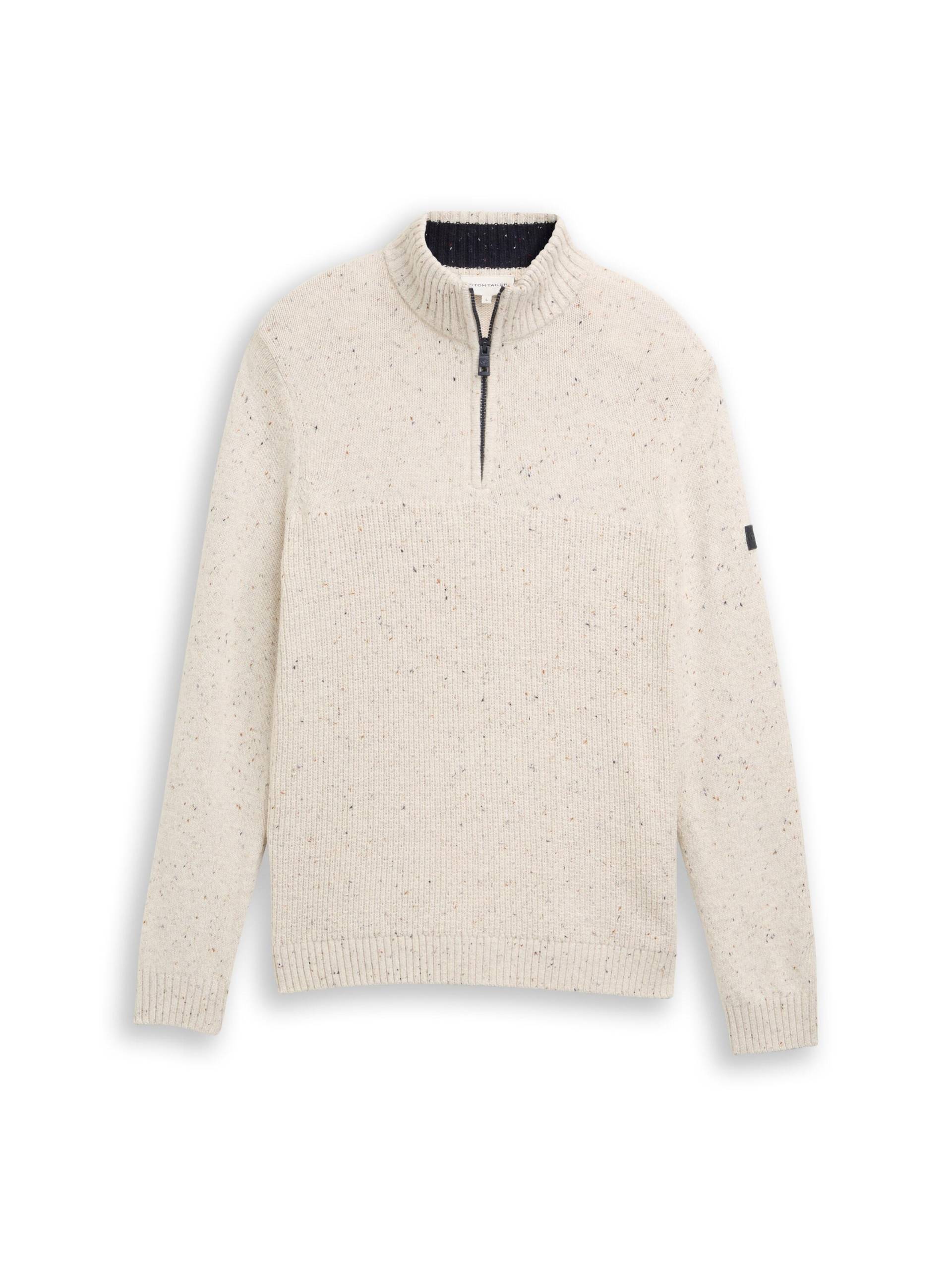 Tom Tailor - Troyer Strickpullover mit Strukturmix offwhite melange multi neps - Gr. - L von Tom Tailor