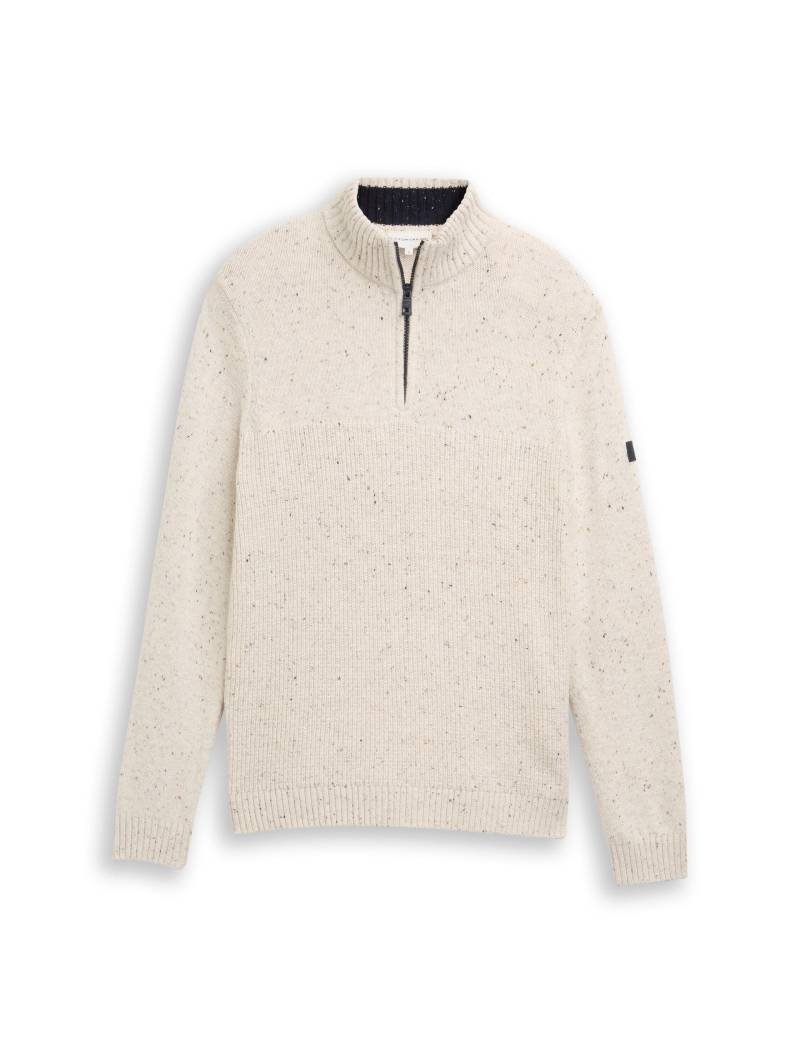 Tom Tailor - Troyer Strickpullover mit Strukturmix offwhite melange multi neps - Gr. - L von Tom Tailor