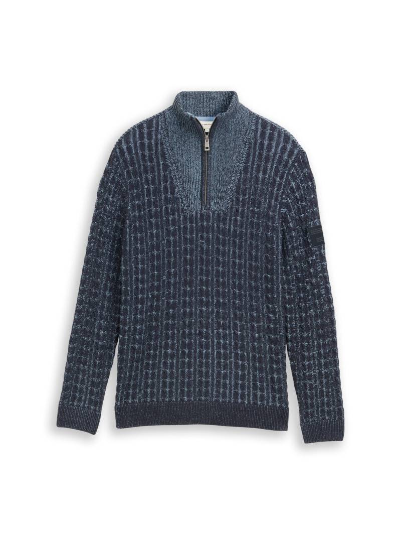 Tom Tailor - Troyer Strickpullover mit Zopfmuster navy blue plated - Gr. - XXXL von Tom Tailor