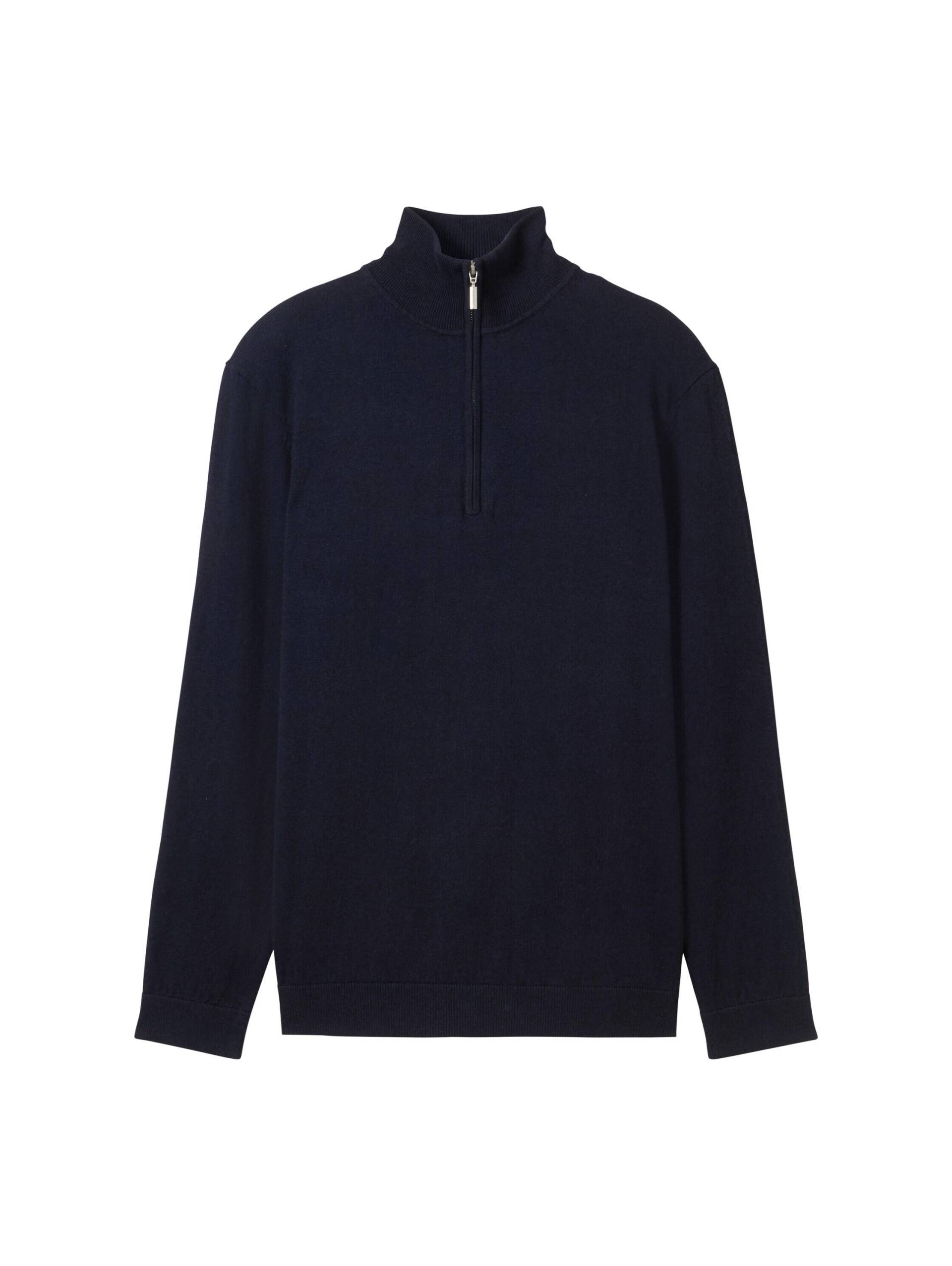 Tom Tailor - Troyer Strickpullover mit recyceltem Kaschmir knitted navy melange - Gr. - L von Tom Tailor