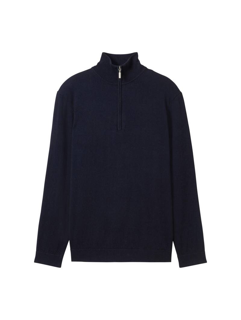 Tom Tailor - Troyer Strickpullover mit recyceltem Kaschmir knitted navy melange - Gr. - L von Tom Tailor