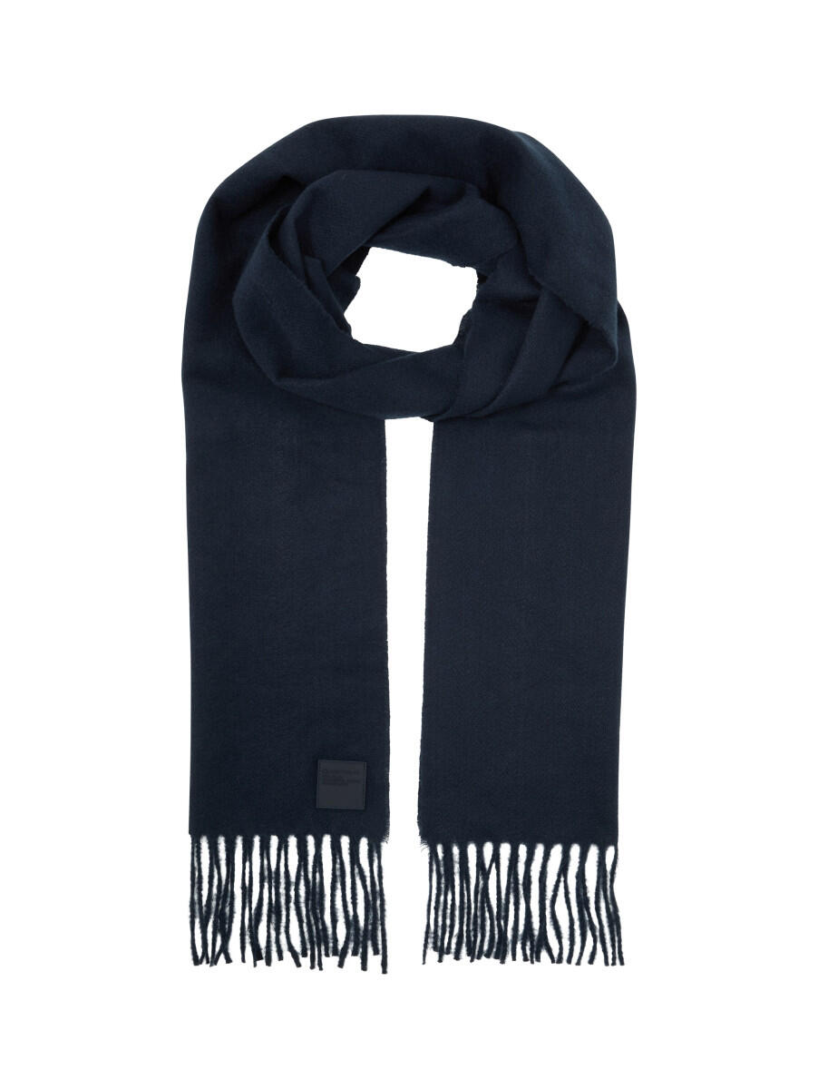 Tom Tailor - Winterschal mit Fransen und kleinem Logo-Label blau - Gr. - ONE SIZE von Tom Tailor