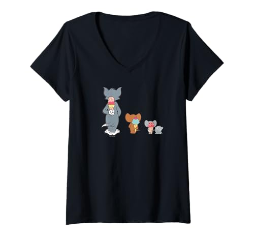 Damen Tom and Jerry Ice Cream Secret T-Shirt mit V-Ausschnitt von Tom and Jerry
