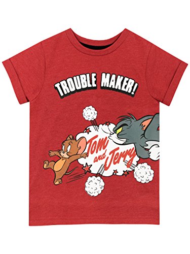 Tom & Jerry T-Shirt für Jungen Kurzärmeliges Oberteil für Kinder 98 Rot von Tom and Jerry