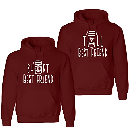 Best Friends Pullover für Zwei Mädchen 1 Stück Tall Short Beste Freunde Sister Pullover für 2 Schwester Hoodie Freundinnen Freundschafts Pulli BFF Geschenke (1 Stück - Short - Burgundy, M) von Tom's Couples Shop