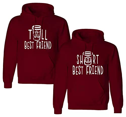 Best Friends Pullover für Zwei Mädchen 1 Stück Tall Short Beste Freunde Sister Pullover für 2 Schwester Hoodie Freundinnen Freundschafts Pulli BFF Geschenke (1 Stück - Tall - Burgundy, L) von Tom's Couples Shop