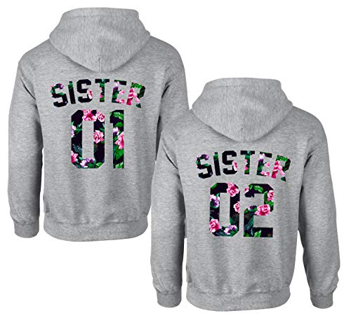 Best Friends Pullover für Zwei Mädchen Beste Freunde Hoodie für Freundin Schwester Kapuzenpullover Damen Pulli BFF Geschenke Sister Pullover Set (SISTER 01 - Blume - 1 Stück, XL) von Tom's Couples Shop