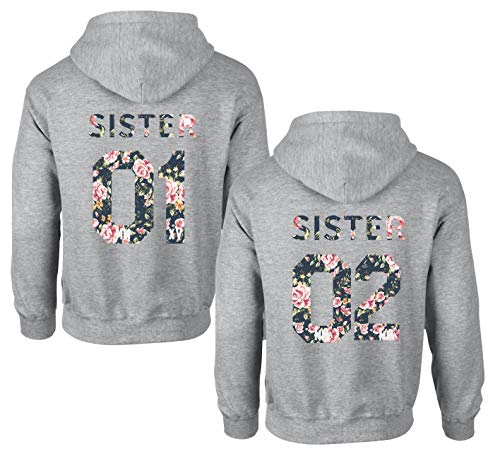 Best Friends Pullover für Zwei Mädchen Beste Freunde Hoodie für Sister Freundin Schwester Kapuzenpullover Damen Pulli BFF Geschenke Sister Pullover Set (SISTER 01 - Flower - 1 Stück, S) von Tom's Couples Shop