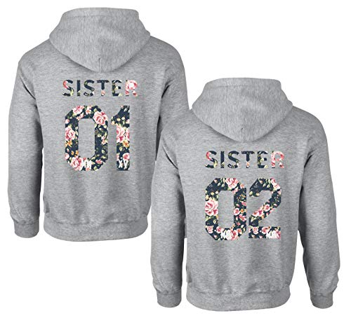 Best Friends Pullover für Zwei Mädchen Beste Freunde Hoodie für Sister Freundin Schwester Kapuzenpullover Damen Pulli BFF Geschenke Sister Pullover Set (SISTER 01 - Flower - 1 Stück, L) von Tom's Couples Shop