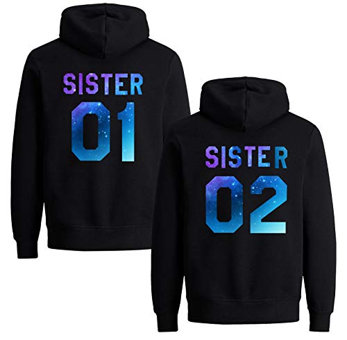 Best Friends Pullover für Zwei Mädchen Beste Freunde Hoodie für Sister Freundin Schwester Kapuzenpullover Damen Pulli BFF Geschenke Sister Pullover Set (SISTER 01 - Starry - 1 Stück, M) von Tom's Couples Shop