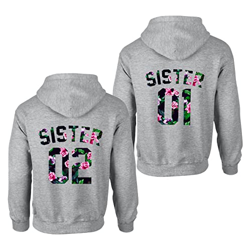 Best Friends Pullover für Zwei Mädchen Beste Freunde Hoodie für Sister Freundin Schwester Kapuzenpullover Damen Pulli BFF Geschenke Sister Pullover Set (SISTER 02 - Blume - 1 Stück, M) von Tom's Couples Shop