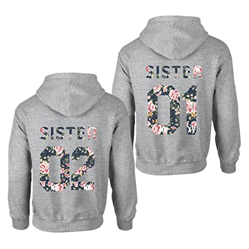 Best Friends Pullover für Zwei Mädchen Beste Freunde Hoodie für Sister Freundin Schwester Kapuzenpullover Damen Pulli BFF Geschenke Sister Pullover Set (SISTER 02 - Flower - 1 Stück, L) von Tom's Couples Shop