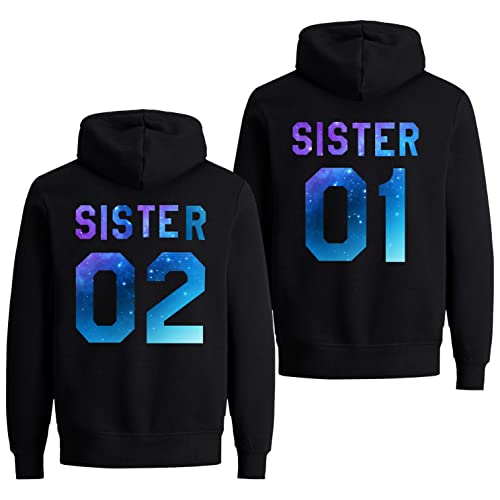 Best Friends Pullover für Zwei Mädchen Beste Freunde Hoodie für Sister Freundin Schwester Kapuzenpullover Damen Pulli BFF Geschenke Sister Pullover Set (Sister 02 - Starry - 1 Stück, L) von Tom's Couples Shop