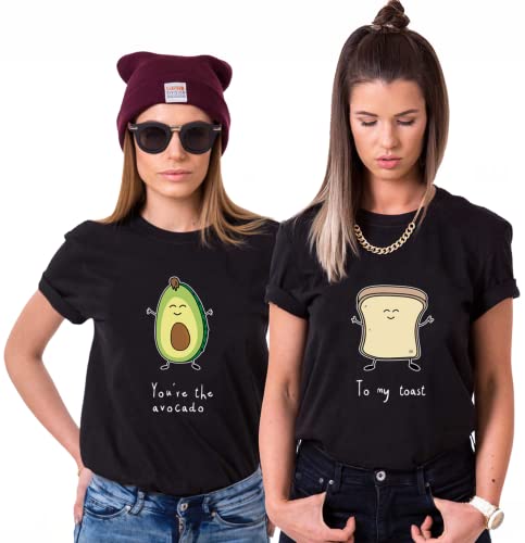 Best Friends T-Shirts für Zwei Mädchen Avocado Toast Sister BFF T Shirt für 2 Damen Beste Freunde Tshirts Freundin Schwestern Geschenke 1 Stück (1 Stück - Toast - Schwarz, S) von Tom's Couples Shop