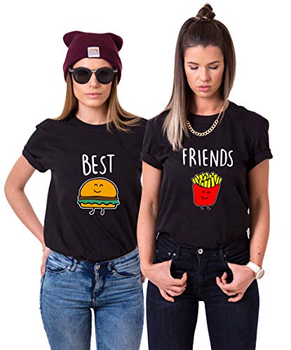 Best Friends T-Shirts für Zwei Mädchen Burger Pommes Sister BFF T Shirt für 2 Damen Beste Freunde Tshirts Freundin Schwestern Geschenke 1 Stück (1 Stück - Burger - Schwarz, XS) von Tom's Couples Shop