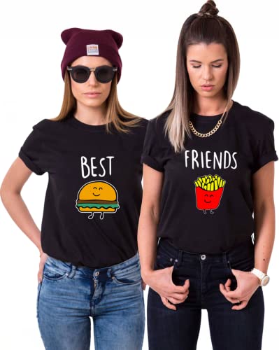 Best Friends T-Shirts für Zwei Mädchen Burger Pommes Sister BFF T Shirt für 2 Damen Beste Freunde Tshirts Freundin Schwestern Geschenke 1 Stück (1 Stück - Pommes - Schwarz, XS) von Tom's Couples Shop