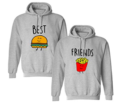 Tom's Couples Shop Best Friends Pullover für Zwei Mädchen 1 Stück Burger Pommes Beste Freunde Hoodie für 2 Sister Freundin Freundschafts Pulli BFF Geschenke (Burger - 1 Stück - Grau, M) von Tom's Couples Shop