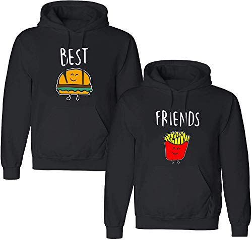 Tom's Couples Shop Best Friends Pullover für Zwei Mädchen 1 Stück Burger Pommes Beste Freunde Hoodie für 2 Sister Freundin Freundschafts Pulli BFF Geschenke (Burger - 1 Stück - Schwarz, S) von Tom's Couples Shop