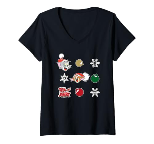 Damen Tom and Jerry Weihnachten T-Shirt mit V-Ausschnitt von Tom & Jerry