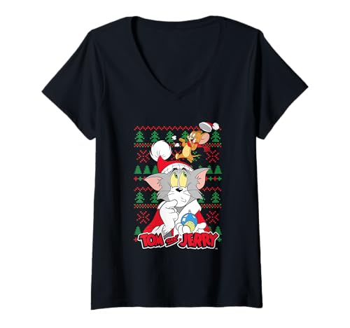 Damen Weihnachten Tom and Jerry Knit T-Shirt mit V-Ausschnitt von Tom & Jerry