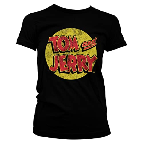 Tom & Jerry Offizielles Lizenzprodukt Washed Logo Damen T-Shirt (Schwarz), XXL von Tom & Jerry