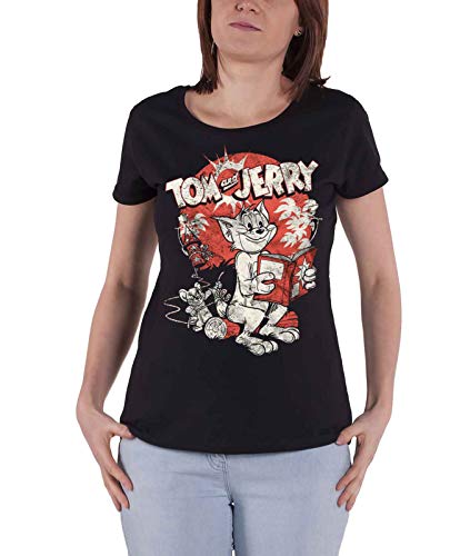 Tom & Jerry Offizielles Vintage-Comic-T-Shirt für Mädchen Gr. M, Schwarz von Tom & Jerry