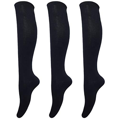 Tom & Mary Damen Kniestrümpfe, Premium-Baumwolle, 86 %, rutschfest, verstellbare Wade, legere Farbe, modisch, 3er-Pack - Schwarz - von Tom & Mary